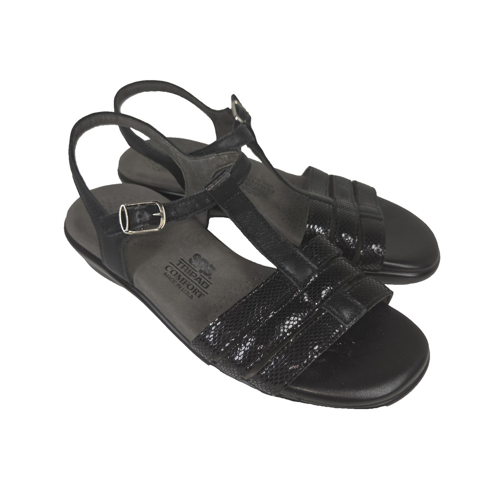 SAS Sandals Womens 6 Black Strappy Lagenlook Cottagecore Comfort Made In USA